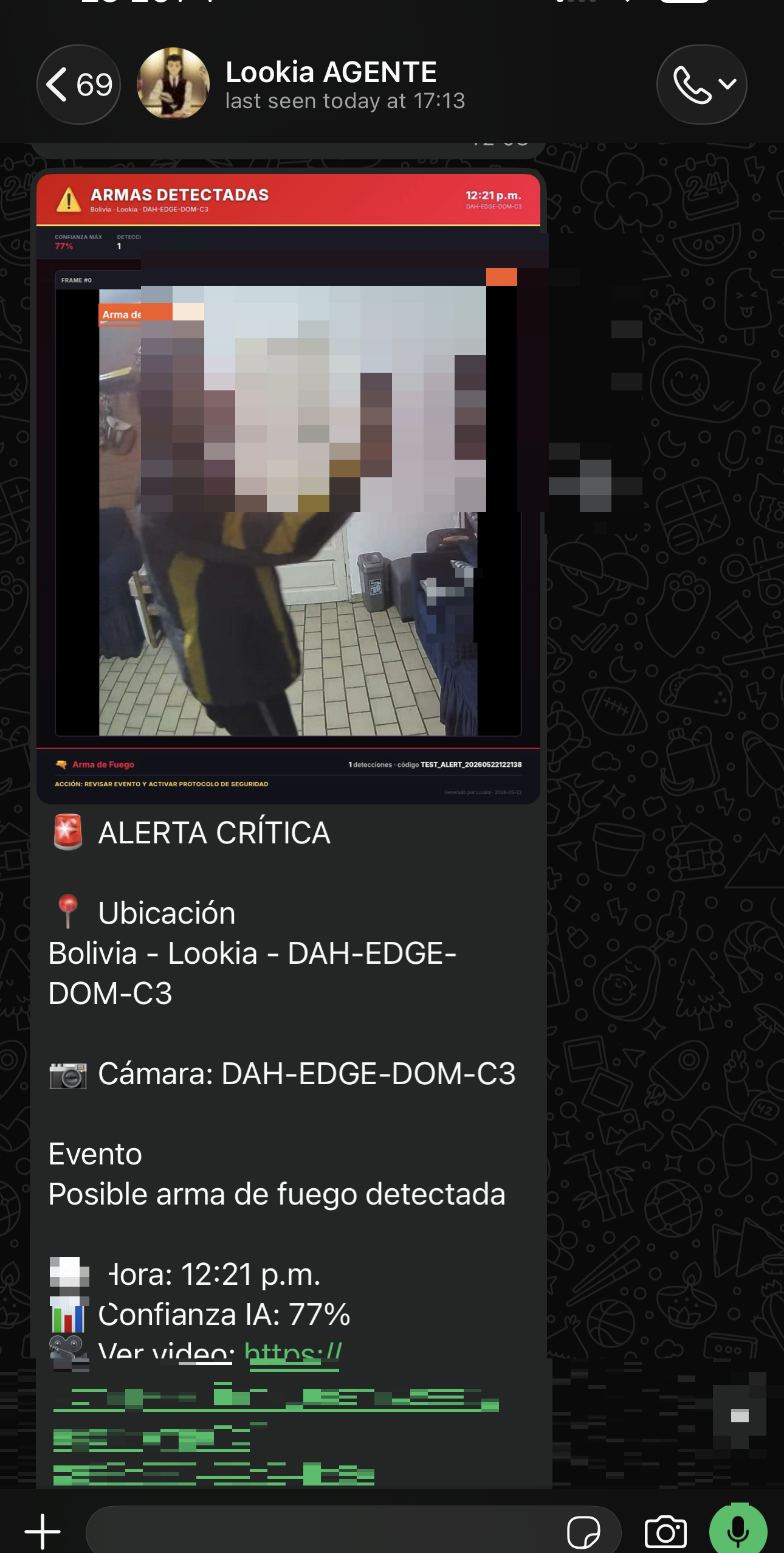 Alerta de arma de fuego entregada por WhatsApp